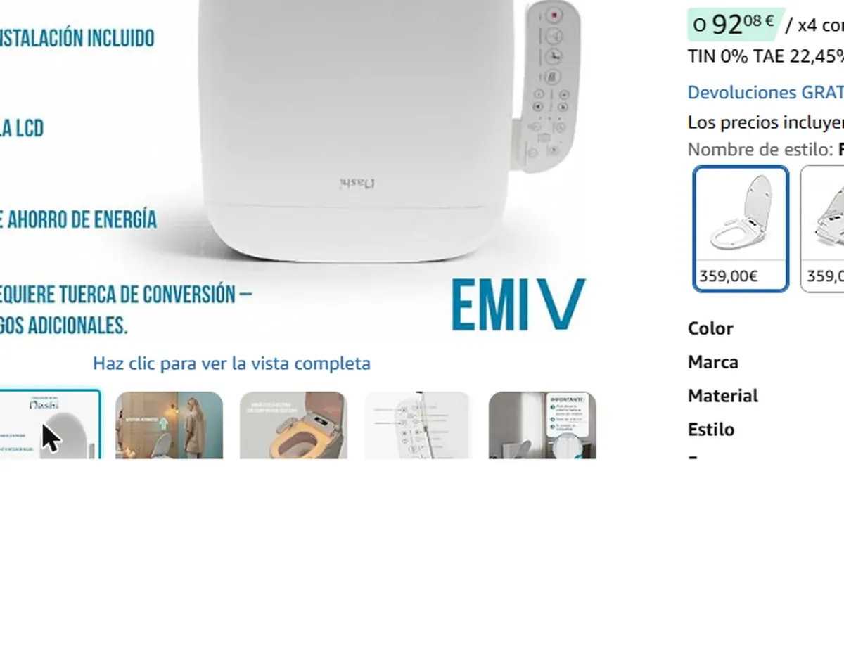 Foto 2 de Nashi Emi V - Tapa de Inodoro Inteligente con Bidet Eléctrico, Apertura Automática y Pantalla LCD